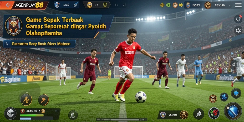 Tampilan gameplay AGENPLAY88 dengan aksi sepak bola yang mendebarkan.