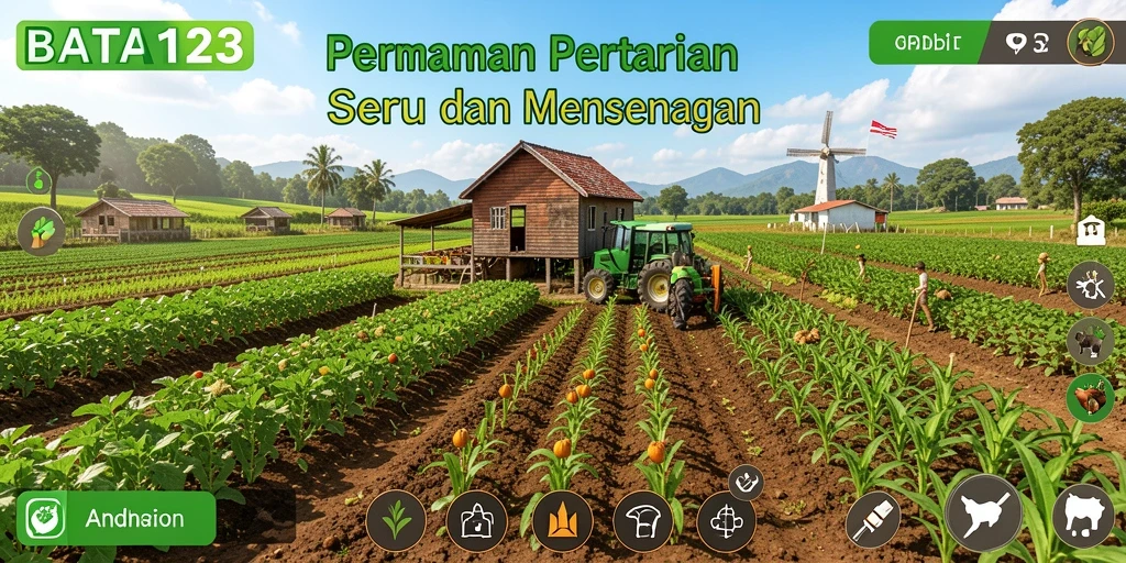 Tampilan screenshot BATA123 menampilkan kebun yang subur dan hewan ternak.