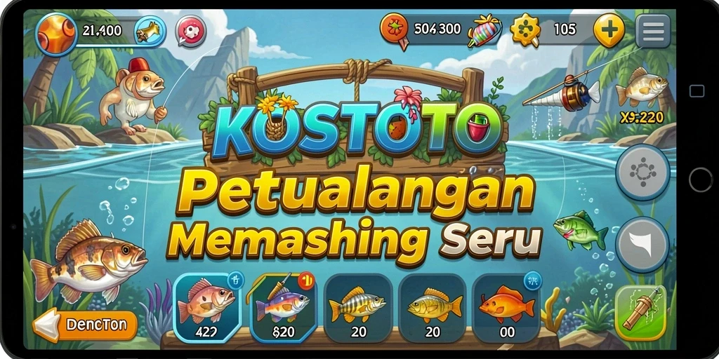 Screenshot gameplay KOSTOTO dengan tampilan memancing yang menarik.
