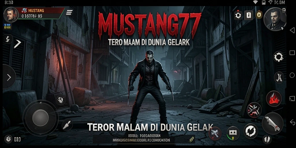 Screenshot gameplay menampilkan suasana horor mencekam dari MUSTANG77.