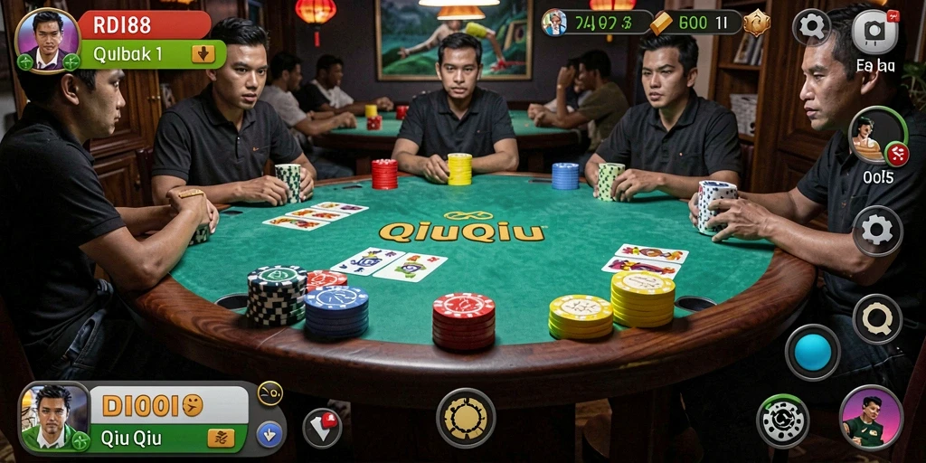 Screenshot RDI88 menampilkan suasana seru permainan QiuQiu.