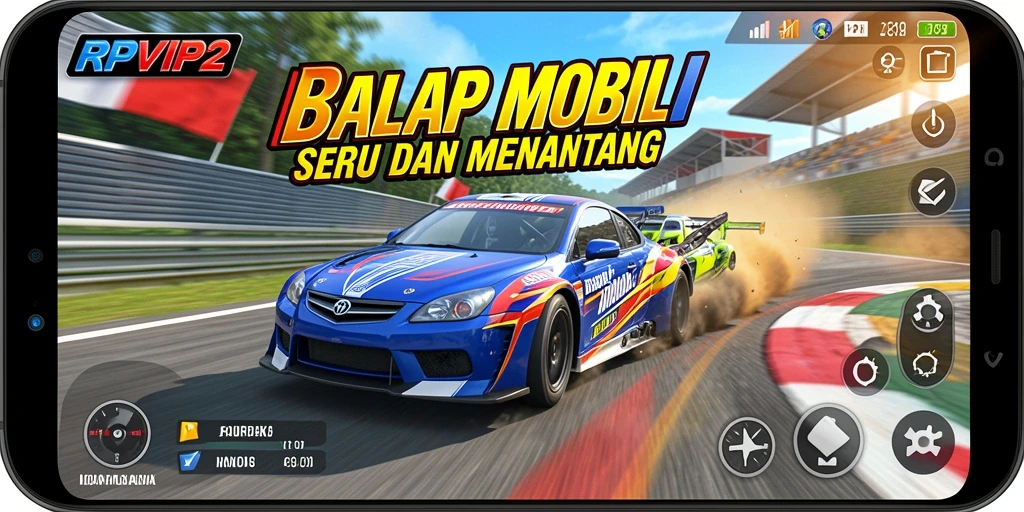 Tampilan gameplay RPVIP2 yang penuh aksi balapan mobil.